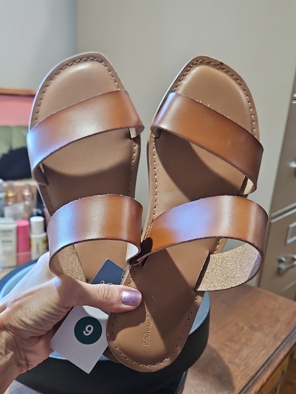 Universal Thread Women’s Tan Double-Strap Slide Sandals